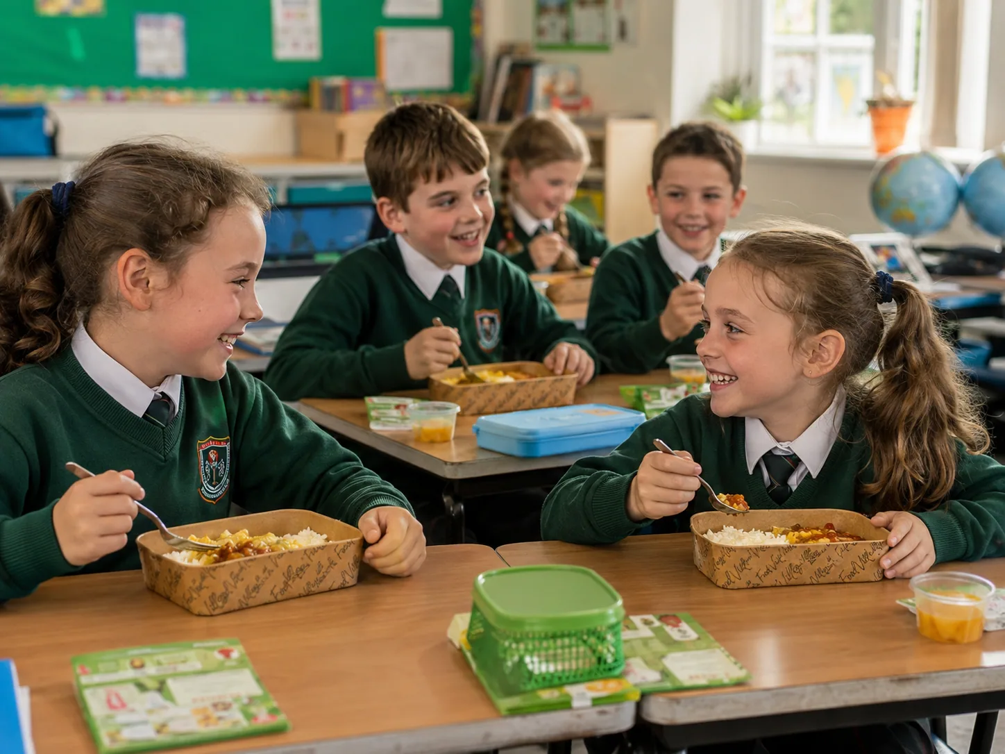 Primary school pupils enjoying their Food Village lunch together